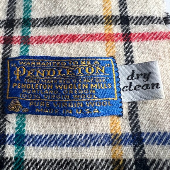 Vintage Mens Pendleton Whisperwool Muffler Scarf Pure Virgin Wool Plaid Fringe - Picture 2 of 5